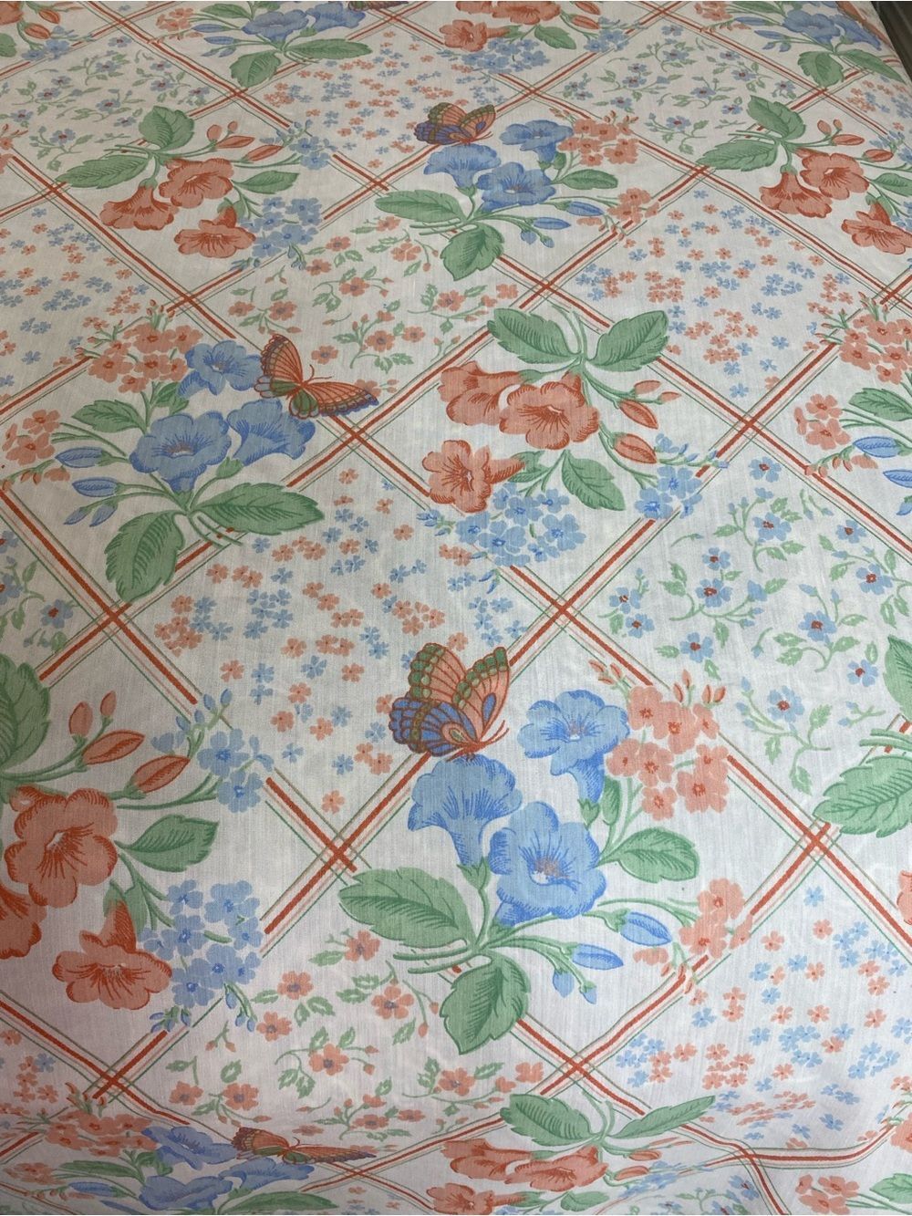 Floral Patchwork Cotton Sheet Set in Blue & Peach by Vintage 1970s